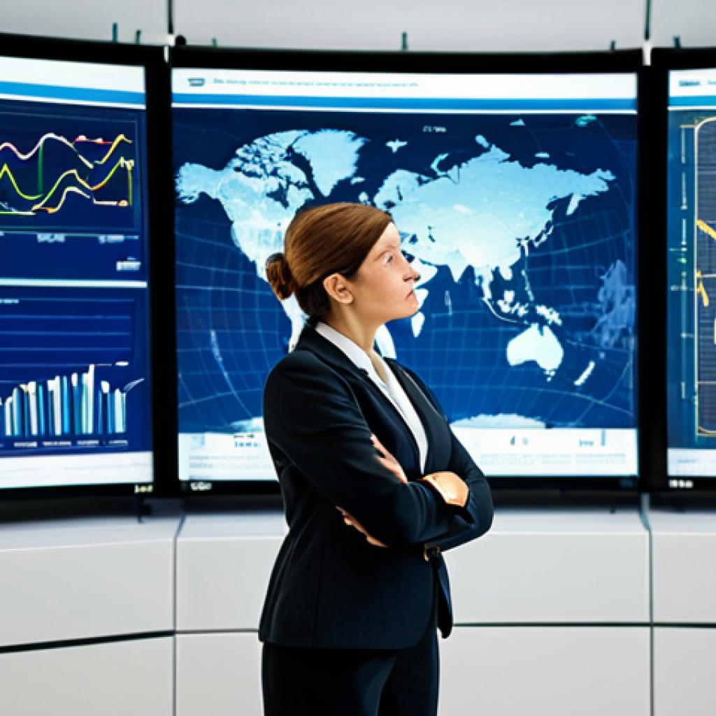 A professional public administrator, in a modest business suit, stands confidently in a modern, brightly lit urban planning center. She is thoughtfully observing large holographic displays showing intricate data visualizations of city infrastructure and demographic trends. Her hands are in a natural, contemplative pose, indicating deep analysis and strategic thinking. The background features a clean, organized workspace with other professionals subtly engaged in related tasks. The atmosphere is one of innovation and foresight. Fully clothed, appropriate attire, safe for work, perfect anatomy, correct proportions, natural pose, well-formed hands, proper finger count, natural body proportions, professional photography, high quality, professional, family-friendly.