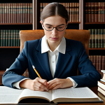 **

A determined woman in professional attire, studying diligently at a desk covered in books and notes, fully clothed, appropriate content, safe for work, perfect anatomy, natural proportions, study environment, high quality, professional, modest, family-friendly.

**