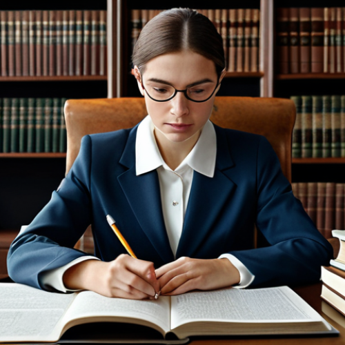 **

A determined woman in professional attire, studying diligently at a desk covered in books and notes, fully clothed, appropriate content, safe for work, perfect anatomy, natural proportions, study environment, high quality, professional, modest, family-friendly.

**
