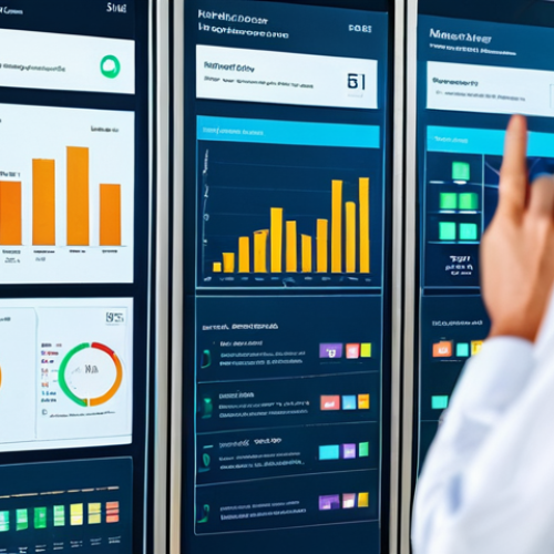 공공관리사 실무에서 필요한 데이터 관리 기술 - A modern, smart community center showcasing data dashboards displaying resident information (demogra...