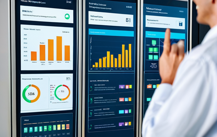 공공관리사 실무에서 필요한 데이터 관리 기술 - A modern, smart community center showcasing data dashboards displaying resident information (demogra...