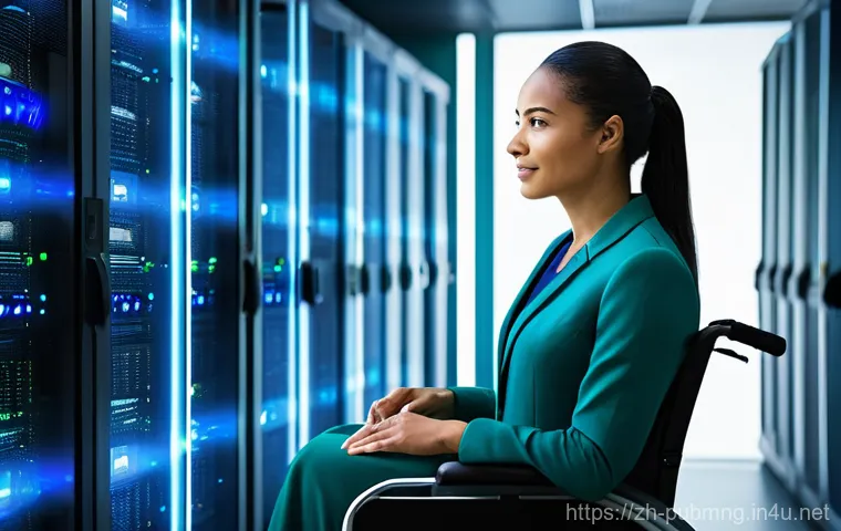 공공관리사 직무에서의 윤리적 문제와 해결 방법 - **Prompt:** A futuristic, clean public service data center with transparent server racks glowing wit...