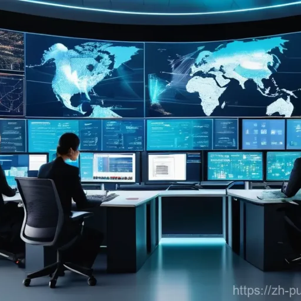 공공관리사 실무에서 겪는 주요 문제 - **Prompt:** A futuristic, brightly lit control center or smart city operations room. Diverse profess...