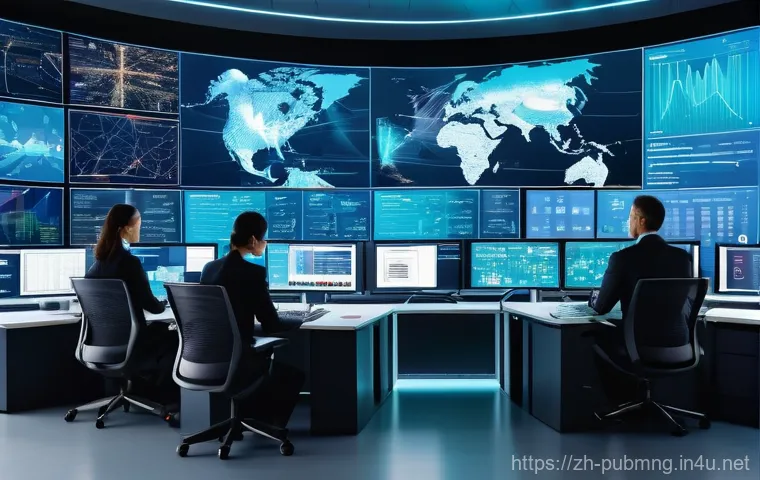 공공관리사 실무에서 겪는 주요 문제 - **Prompt:** A futuristic, brightly lit control center or smart city operations room. Diverse profess...