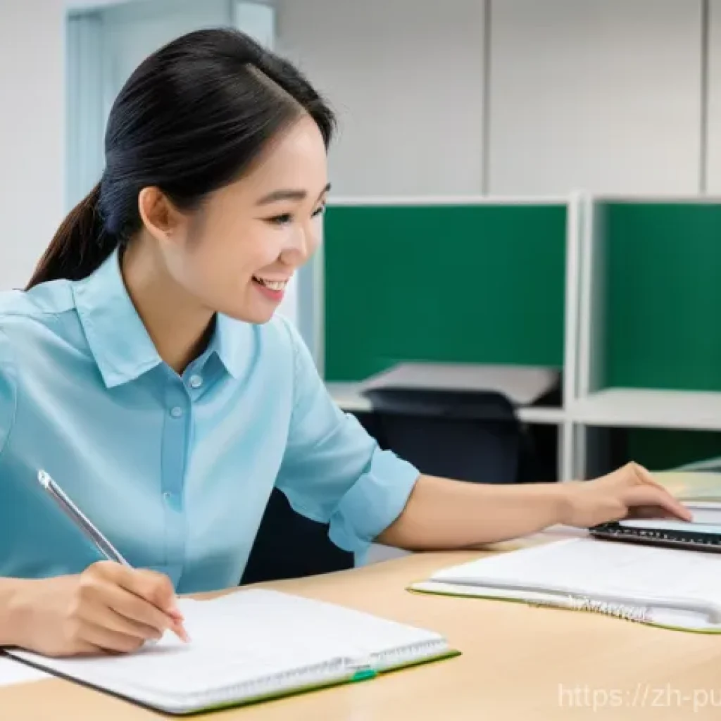 공공관리사 취업 후 자주 묻는 질문 - **Prompt: "New Public Administrator's Journey of Learning"**
A determined East Asian female publ...