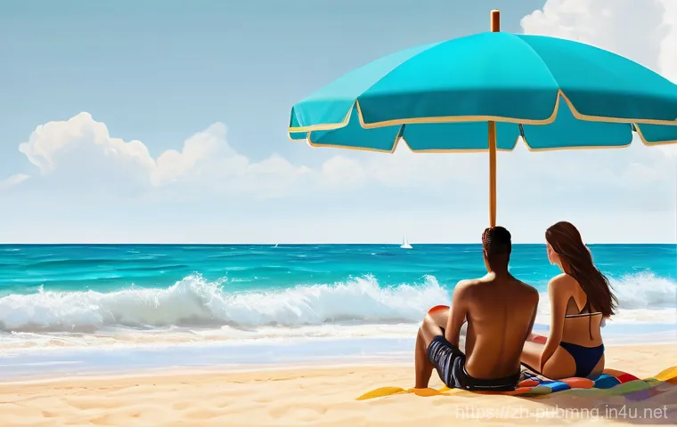 공공관리사 직무별 연봉 통계 분석 - **Prompt 1:** A vibrant, sun-drenched beach scene with a group of diverse young adults, all wearing ...