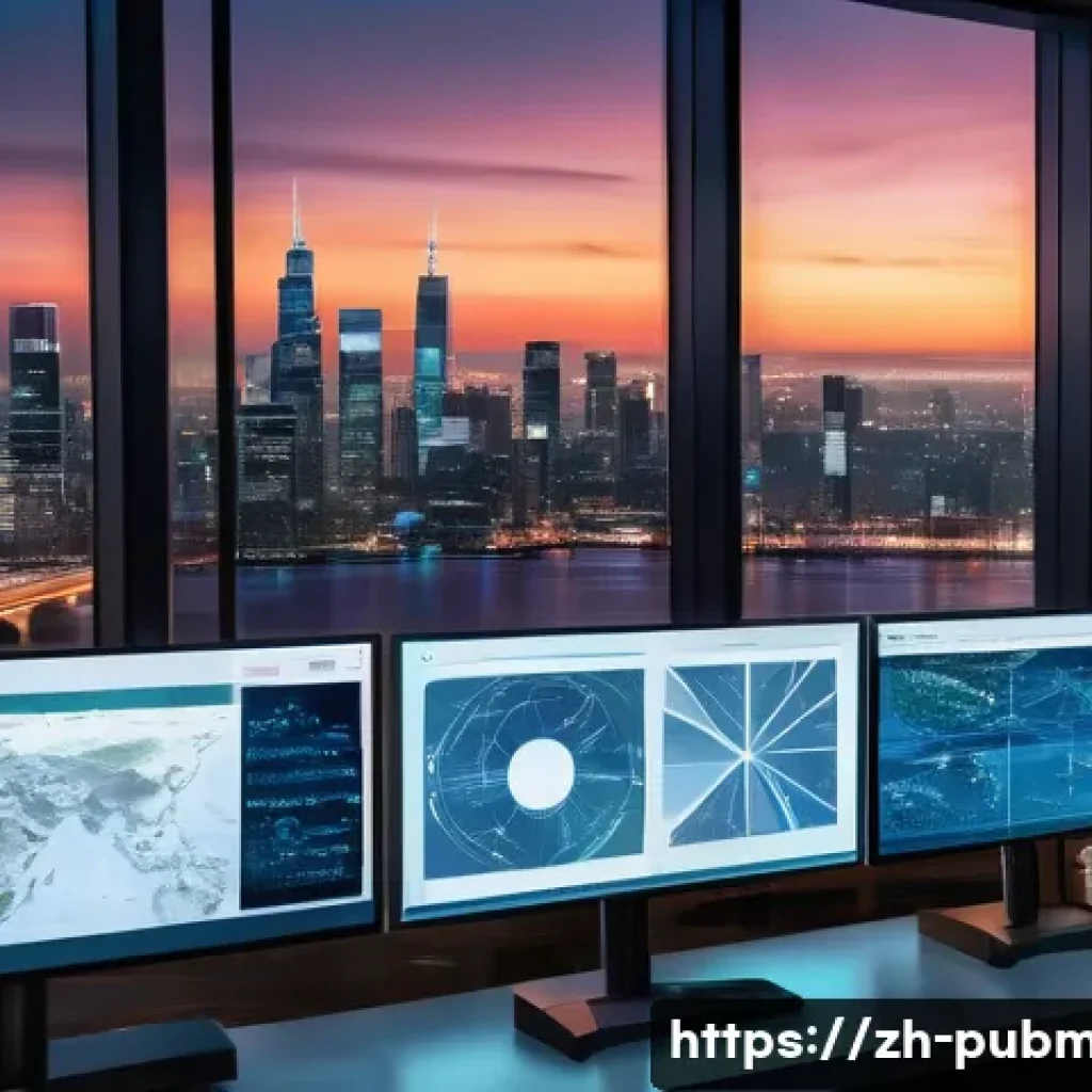공공관리사 관련 도서와 논문 추천 - A modern smart city governance scene at dusk, showing a diverse group of professionals in a high-tec...