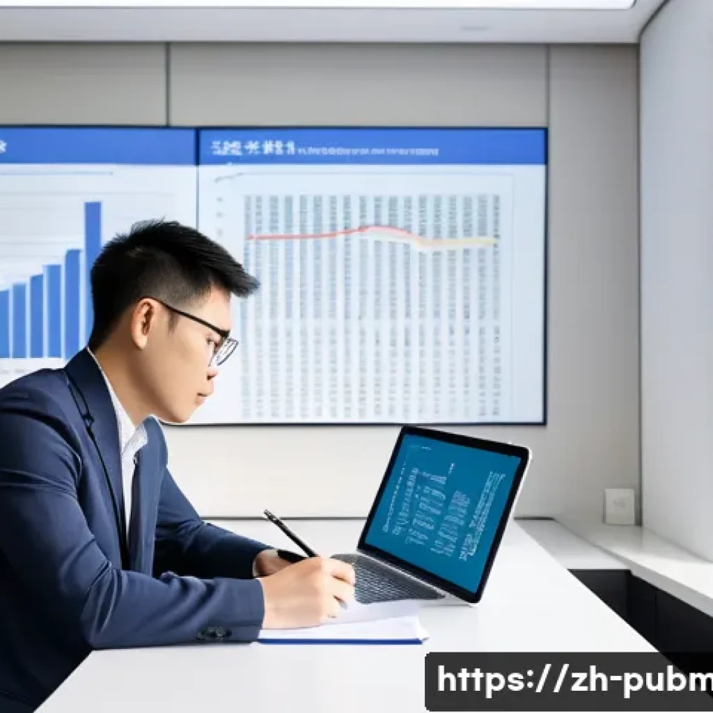 공공관리사 필수 과목 정리 - A modern study scene featuring a young Chinese professional in casual business attire sitting at a s...