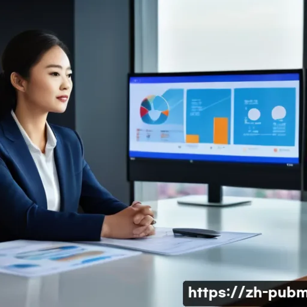 공공관리사 자격증으로 시작하는 새로운 커리어 - A modern office scene showing a confident young professional woman in business attire sitting at a d...
