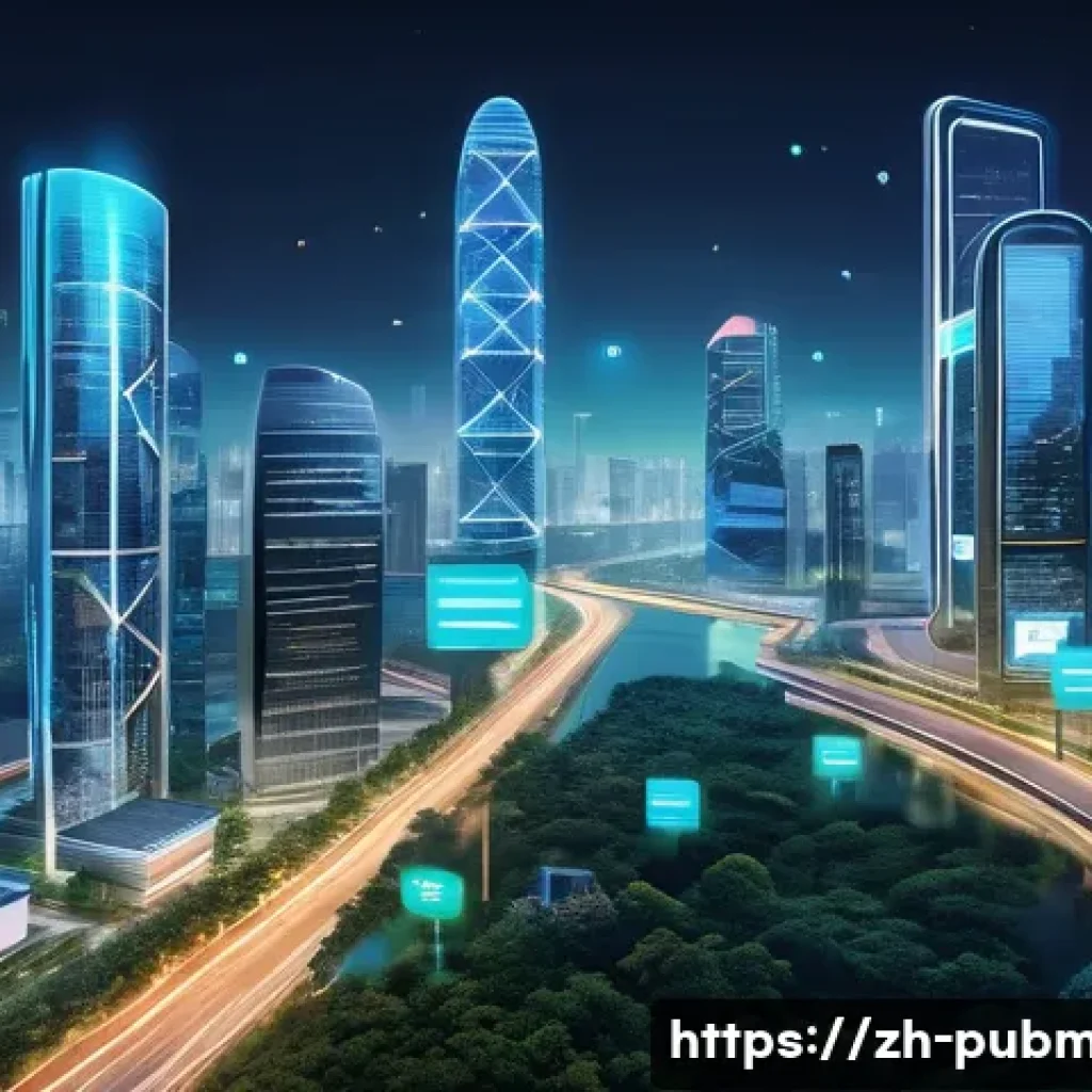 공공관리사와 관련된 국제 협력 사례 - A futuristic smart city scene at dusk in East Asia, featuring interconnected IoT devices, cloud comp...