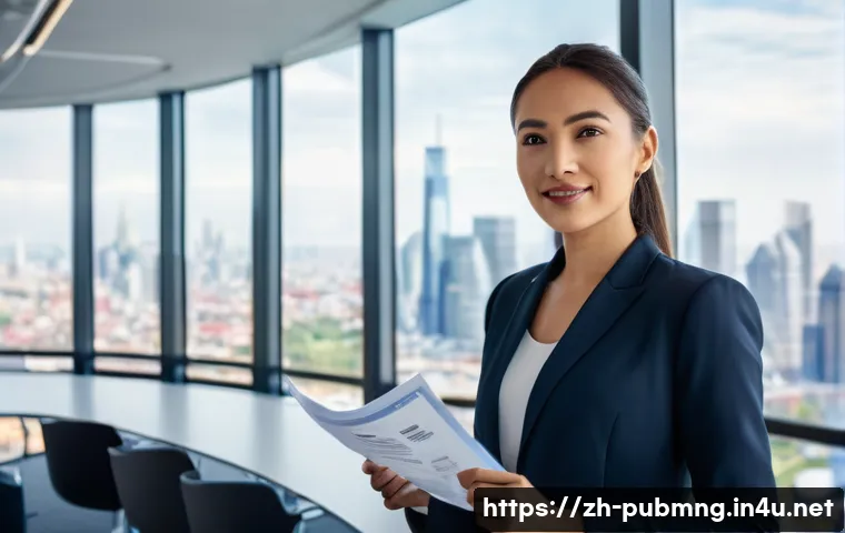 공공관리사 자격증으로 시작하는 글로벌 커리어 - A confident young professional woman in modern business attire, holding a Public Administration Cert...
