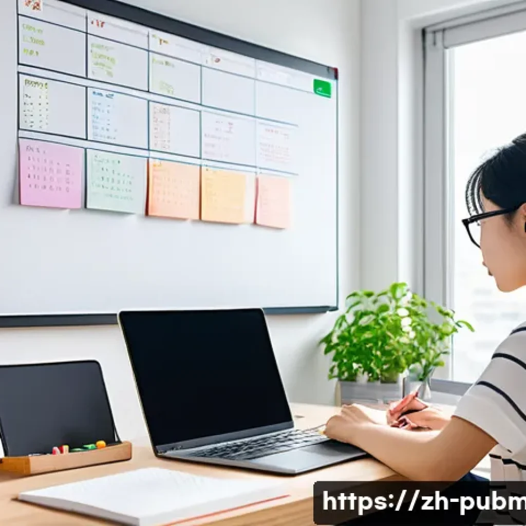 공공관리사 시험 대비의 어려움 극복 사례 - A modern study scene featuring a young Chinese adult sitting at a tidy desk in a bright, minimalist ...