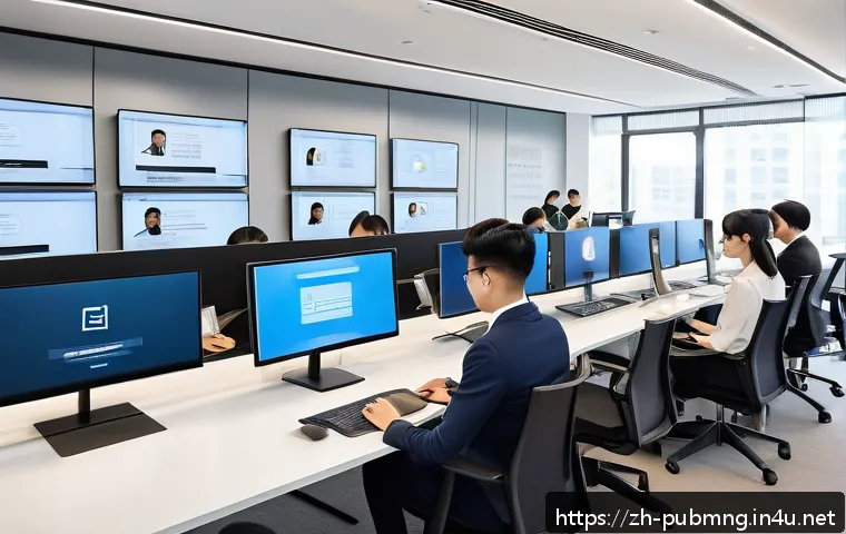 공공관리사 실무에서 필요한 프로젝트 관리 기술 - A modern office environment showing a diverse professional team engaged in a multi-channel communica...