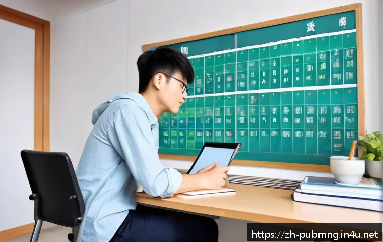 공공관리사 필기시험 합격 비결 - A modern study room scene featuring a young Chinese adult in casual attire sitting at a tidy wooden ...
