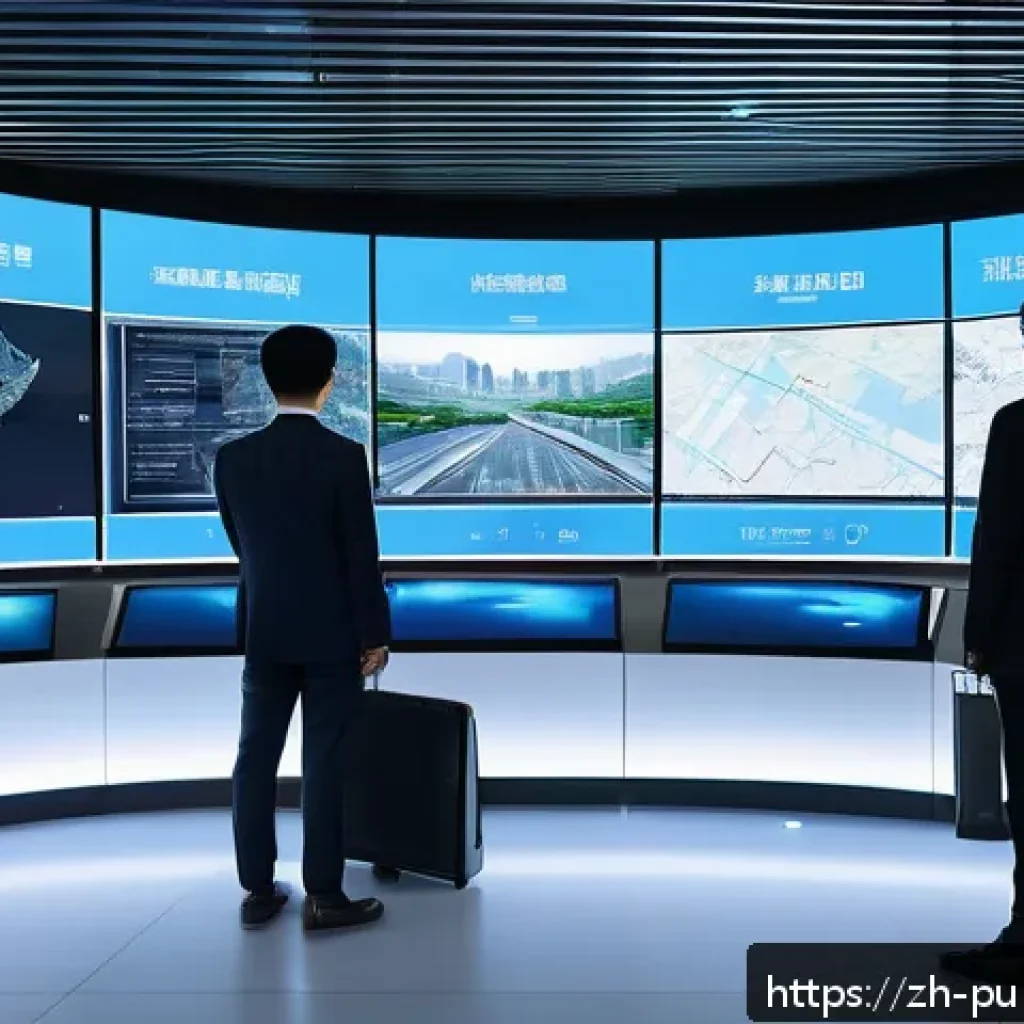 공공관리사와 공공정책의 발전 가능성 - A futuristic smart city control center interior, featuring diverse Chinese city managers monitoring ...