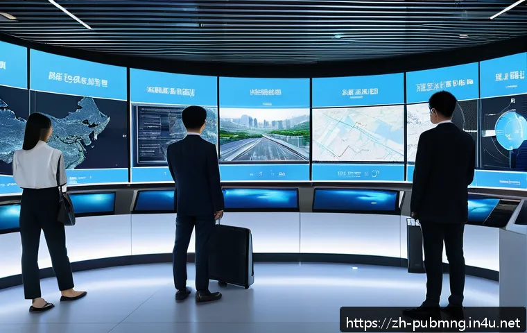 공공관리사와 공공정책의 발전 가능성 - A futuristic smart city control center interior, featuring diverse Chinese city managers monitoring ...