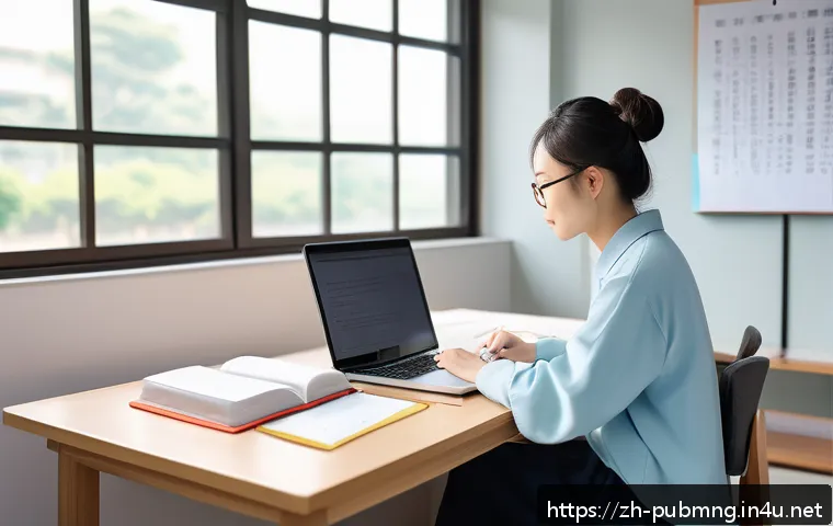공공관리사 실기시험에서 자주 나오는 문제 유형 - A modern study room scene with a young Chinese adult (wearing casual home clothes) focused on exam p...