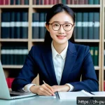 공공관리사 취업 면접 질문 및 답변 - A professional young Chinese public administration candidate sitting confidently at a modern intervi...
