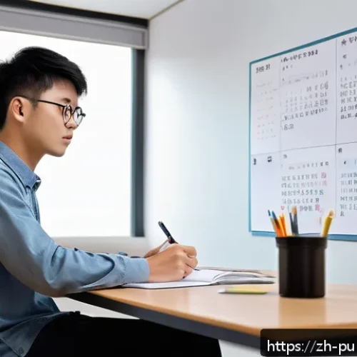 공공관리사 시험 대비를 위한 필수 자료와 체크리스트 - A modern study room scene featuring a young Chinese adult student diligently following a structured ...