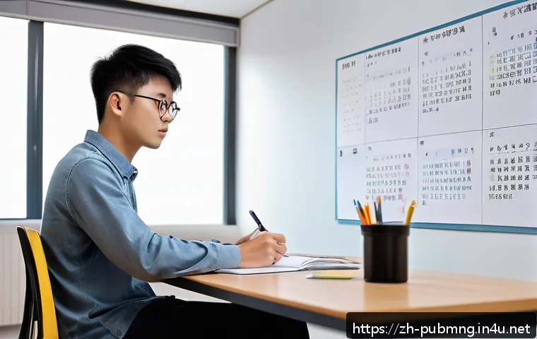 공공관리사 시험 대비를 위한 필수 자료와 체크리스트 - A modern study room scene featuring a young Chinese adult student diligently following a structured ...