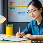 공공관리사 시험 준비를 위한 추천 강의와 자료 - A modern, bright study room scene featuring a young Chinese adult student sitting at a clean desk wi...