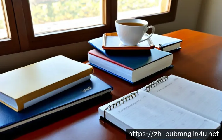 공공관리사 시험 준비 시 자주 묻는 질문 - Photorealistic study desk for public administration certification exam preparation, organized open r...