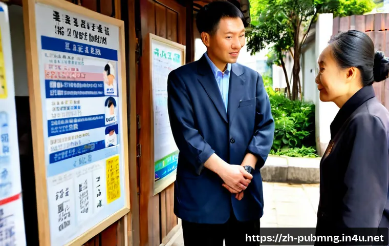 공공관리사 경력 쌓는 법 - Photorealistic community service scene in a modern Chinese urban neighborhood, a young public admini...